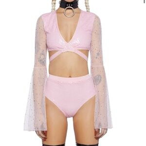 NWT Dolls Kill pink sequin wrap top size XL